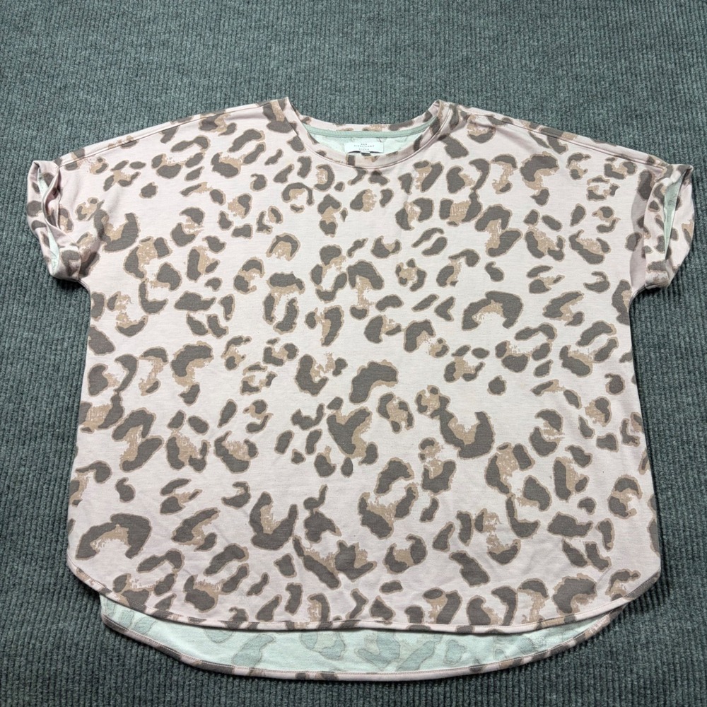 New Directions Studio Womens 3X Pink Leopard Print Short Sleeve High Low Top